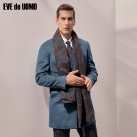 依文羊毛毛呢大衣男中长款韩版 英伦风蓝色外套