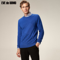 依文毛衣男厚款蓝色提花100%羊毛保暖毛衫男潮EE880071