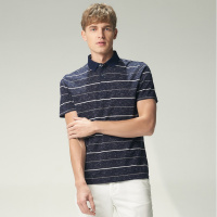 依文短袖T恤男商务翻领大条纹上衣男夏季棉T恤衫体桖