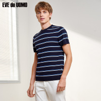 依文条纹T恤男 圆领休闲 小蝴蝶刺绣T恤男EF690062