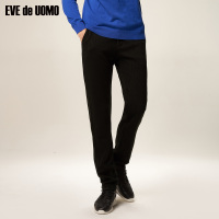依文黑色暗条纹加厚休闲裤 针织直筒修身中腰男裤子