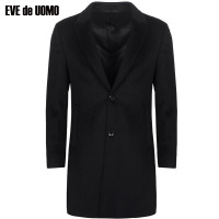 依文冬季大衣男长款加厚 男士商务黑色纯羊毛呢子外套