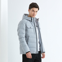 坦博尔20年秋冬新品羽绒服男短款工装大口袋时尚连帽外套TA201523