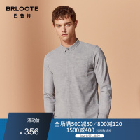 Brloote/巴鲁特长袖衬衫男 商务休闲纯棉绣花简约贴袋修身衬衣