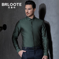 Brloote/巴鲁特 长袖衬衫男春秋款男士纯棉修身商务休闲正装衬衣 绿色