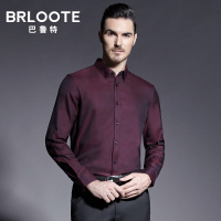 Brloote/巴鲁特男士纯色磨毛商务休闲衬衫 男长袖修身衬衣 秋装