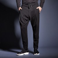 Brloote/巴鲁特 哈伦裤男宽松休闲裤小脚垮裤针织九分裤秋季潮流男裤 黑色
