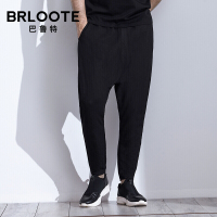 Brloote/巴鲁特休闲裤男小脚垮裤弹力宽松哈伦裤男士2019夏季新款九分裤 黑色
