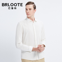 Brloote/巴鲁特男士长袖衬衫时尚休闲翻领白衬衣男2019春装 白色