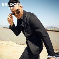 Brloote/巴鲁特 休闲西服男修身薄款青年商务便西外套春装 黑色