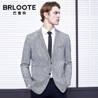 Brloote/巴鲁特男士亚麻西服时尚花纱休闲便西男2019春装新款轻薄修身单西外套 黑白