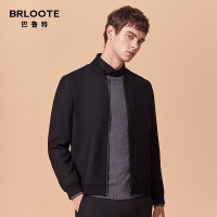 Brloote/巴鲁特夹克衫男 棒球服男士休闲修身羊毛茄克 秋装外套 黑色
