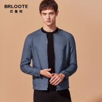 Brloote/巴鲁特男士休闲夹克亚麻拉链圆领开衫外套 春秋装