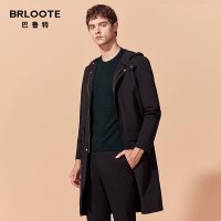 Brloote/巴鲁特带帽风衣男 中长款商务男士休闲连帽外套 春秋装 黑色
