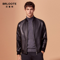 Brloote/巴鲁特真皮皮衣男 时尚商务机车夹克帅气绵羊皮外套 黑色