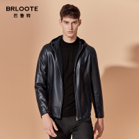 Brloote/巴鲁特真皮皮衣男双面穿连帽机车皮夹克2019秋冬季时尚休闲修身外套