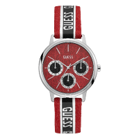 GUESS运动休闲红盘多功能帆布石英腕表+V1013M1