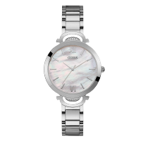 GUESS白色贝母盘银色石英腕表W1090L1