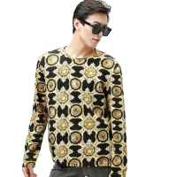 VERSACE 范思哲 奢侈品 男士黑色棉质巴洛克纹印花圆领长袖T恤衫B3GNA70717876899