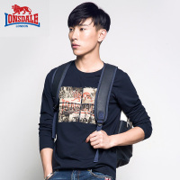 龙狮戴尔正品时尚男士印花圆领长袖T恤2019春季新款潮牌休闲男装