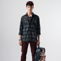 Lonsdale龙狮戴尔春季正品休闲速干衣 英伦男款长袖直筒格子衬衫