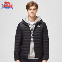 龙狮戴尔轻薄羽绒服男冬季青年男士修身短款连帽外套新款鹅绒服潮