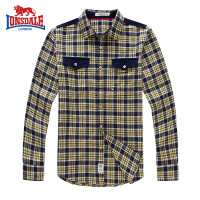 龙狮戴尔2019春季新款男士休闲长袖衬衫舒适修身尖领扣领格子上衣