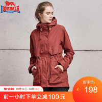 龙狮戴尔户外单层冲锋衣女 潮牌春秋薄款中长款防水登山服外套潮