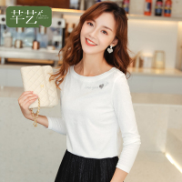 芊艺白色长袖t恤女2019秋装新款韩版显瘦套头打底衫小清新上衣10308