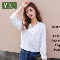 芊艺灯笼袖宽松衬衫女2019秋装新款韩版原宿风长袖格子衬衣潮10444