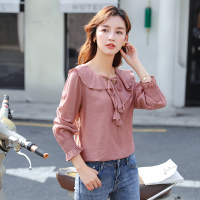 芊艺淑女荷叶领衬衫女秋装2019新款韩版宽松长袖衬衣上衣10422