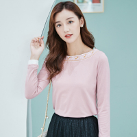 芊艺小清新绣花长袖t恤女2019秋季新款套头显瘦百搭打底上衣10860