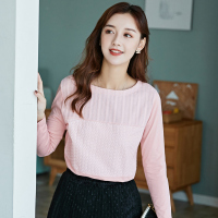 芊艺甜美小清新长袖t恤女2019秋季新款显瘦圆领套头上衣10858