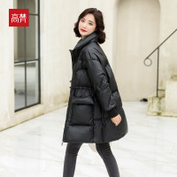 高梵亮面羽绒服女中长款2020年新款爆时尚白鸭绒收腰外套