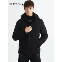 花花公子（PLAYBOYICON） 羽绒服男短款秋冬潮流男士休闲撞色连帽羽绒服