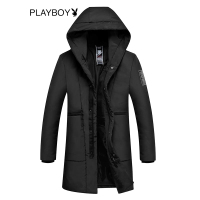 花花公子（PLAYBOYICON） 男士棉服休闲连帽棉衣男中长款保暖休闲