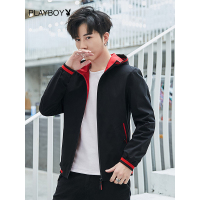 花花公子（PLAYBOYICON） 秋冬季男士短款大衣韩版时尚简约连帽修身夹克