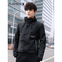 花花公子（PLAYBOYICON） 秋冬季男士短款 大衣简约韩版时尚男装连帽夹克