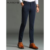 花花公子（PLAYBOYICON）秋冬男士商务休闲裤加绒加厚高弹力男修身直筒长裤