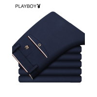 花花公子（PLAYBOYICON）秋冬男士商务休闲裤高弹力加绒加厚男修身直筒休闲长裤