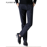 花花公子（PLAYBOYICON）秋冬男士加绒加厚商务休闲裤高弹力修身直筒修身休闲长裤