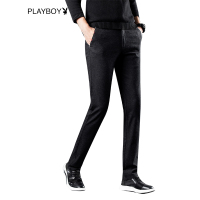 花花公子（PLAYBOYICON）秋冬季男士加绒加厚商务休闲裤高弹力修身直筒修身休闲长裤