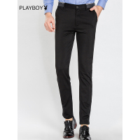 花花公子（PLAYBOYICON）秋冬季男士商务加绒加厚休闲裤高弹力修身直筒修身休闲长裤