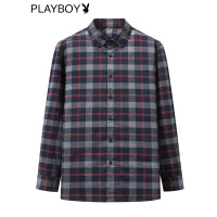 花花公子秋冬季新款男式羽绒衬衫男时尚男式保暖格子羽绒衬衫