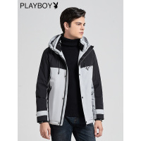 花花公子秋冬新款基础易搭商务休闲个性男士短款连帽羽绒服