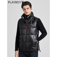 花花公子秋冬新款休闲运动潮流易搭大口袋男士短款羽绒服马甲潮
