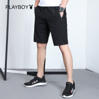 花花公子(PLAYBOY ICON)男士新款夏季休闲短裤潮流宽松直筒黑色五分裤