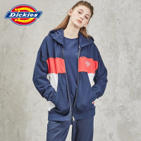 DICKIES春季新款女士连帽卫衣毛圈布印花撞色拼接拉链