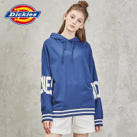 DICKIES春季新款女士套头连帽卫衣毛圈布发泡印花撞色条罗纹