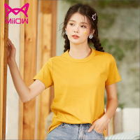 猫人(MiiOW)女士短袖T恤2020年夏季姜黄短款圆领打底衫纯棉短袖百搭